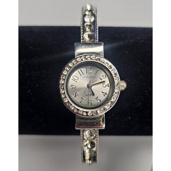 Vintage by HUGO Women's Crystal Silver Cuff Analog WristWATCH DIY Craft Project - Picture 1 of 7